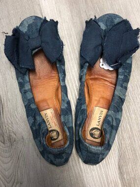 Lanvin Blue Denim Ballet Flats Size 35 Bow Accent Romantic